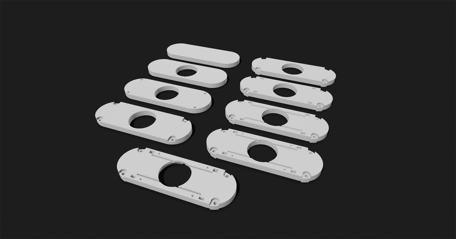 Render of a batch of white rounded clips